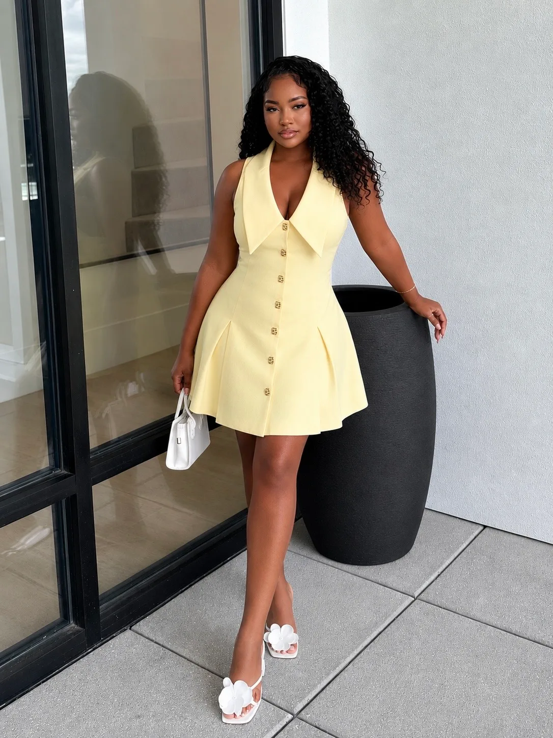 Lemon Luxe Pleated Mini Dress - women fashion